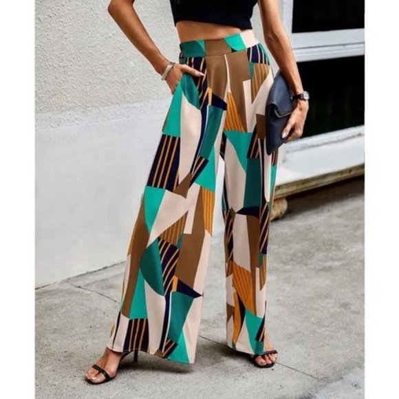 Boho High Waist Print Pocket Wide Leg Palazzo Pants - Picture 5 of 5